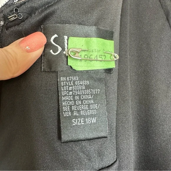 Elegant Black Lace & Chiffone Ruffle Women's Cocktail Dress Plus Size 18W - Picture 12 of 15